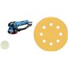 Bosch Professional LIJADORA EXCÉNTRICA GET 55-125 Professional + Bosch Professional Expert C470 Carta Abrasiva Vernice e Legno Duro per Levigatrici Rotorbitali con 8 Fori Confezione da 6 Unità, Giallo, Diametro 125 mm