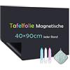 Warasee Pellicola Lavagna Nera Magnetica,40x90cm Carta Lavagna Cancellabile, Lavagna Adesiva per Muro, Per Cucina, Ufficio, Casa, Ristorante, Viene Fornito, Con 3 Gessetto, 4 Magneti, 1 Panni