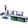 Burago BBURAGO 1/64 TRASPORTI PUBBLICS - Playset City Bus + Station + 2 veicoli, blu o verde