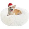 Nepfaivy Cuccia Gatto Cane Antistress Morbida - Cuscino Pelosa per Cani Gatti Interno Nuvola Soffice Peluche Rotondo da Ciambella, Letto Pelosa per Animale Domestico Piccola Media (L-60cm/23.6in, Bianca)