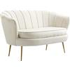 HOMCOM Divanetto 2 Posti in Tessuto Effetto Velluto, Piccolo Divanetto Vintage con Braccioli, Moderno, Seduta Imbottita per Camera da Letto e Soggiorno, 130x77x77cm, Bianco