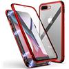 LONYAN Cover per iPhone 7 Plus/iPhone 8 Plus,Custodia ad adsorbimento Magnetico Copertura Frontale e Posteriore in Vetro temperato a Schermo Intero Case Flip Design Unico (Rosso)
