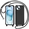 AOMYKE Cover per iPhone 15 con Cordino, Custodia con Laccio Collana Tracolla Collo Liquido Silicone Antiurto TPU Antiurto AntiGraffio Case - Nero