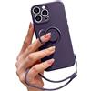 Pepmune Cover con Cordino per iPhone 14 Pro Custodia con 360° Regolabile Anello Supporto Ultra Sottile Antiurto Silicone Liquido Protettiva Cover con Laccio per iPhone 14 Pro Viola Scuro