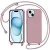 AOMYKE Cover per iPhone 15 con Cordino, Custodia con Laccio Collana Tracolla Collo Liquido Silicone Antiurto TPU Antiurto AntiGraffio Case - Rosa