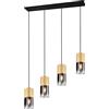 Trio Leuchten Trio, Sospensione, Robin 4xE27, max.28,0 W Vetro, Fumé, Finitura: Metallo, Ottone satinato L:80,5cm, A:150,0cm, Ø:10,0cm IP20,Senza illuminante,Regolabile in altezza,Sorgente luminosa sostituibile