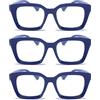 MMOWW Confezione da 3 Occhiali da Lettura Rettangolari - Oversized Square Frame Anti Luce Blu Occhiali donna uomo (Blu, 3.5)