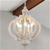 KMaiPem Vintage Bianco Lampadario Camera da Letto in Legno, 5 Luci Rustico Classico Lampadario a Sospensione da Fattoria, Shabby Chic Country Francese Lampadari per Soggiorno Cucina Sala da Pranzo