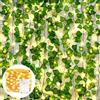 AIOR 12 Pezzi Edera Artificiale Edera Finta con 100 luci a LED Decorazioni per Balconi, Pianta Edera Rampicante Ghirlanda Esterne per Festa di Matrimonio e la Decorazione della Parete