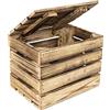 Creative Deco Baule in Legno Fiammato con Coperchio Grande | 27,5 x 20 x 21,5 | Baule da Esterno, Cassapanca Vintage Shabby | Armadio Legno Portaoggetti per Contenere | per Decorare Fai-da-Te