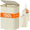 Lifewit Cesto Portabiancheria Salvaspazio, Cesta Biancheria Sporca con Coperchio, Porta Biancheria Sporca Slim per Bagno, Laundry Basket per Camera da Letto, Bagno, Lavanderia, 150 L, Beige