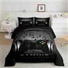 Loussiesd Set di biancheria da letto per cuffie con controller di gioco colore nero grigio per videogiochi con melodia musicale 1 Trapunta con 1 federa morbida