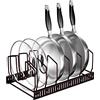 Fousenuk Porta Coperchi Pentole, Organizer Padelle con 7 Scomparti Regolabili, Porta Padelle, Portacoperchi Regolabile, Supporto per Coperchio in Metallo, Contenitore da Cucina (Bronzo)