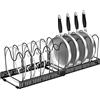Fousenuk Porta Coperchi Pentole, Organizer Padelle con 10 Scomparti Regolabili, Porta Padelle, Portacoperchi Allungabile, Supporto per Coperchio in Metallo, Contenitore da Cucina (Nero)