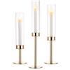 Nuptio Portavelas Huracan Dorado: Portavelas de Metal de Cristal Transparente para Velas Cónicas Candelabro Alto Abierto Pantalla Cilíndrica Fiesta de Boda Centro de Mesa Decoración