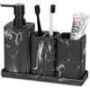 ZCCZ Set di accessori per il bagno in stile marmo nero - Dispenser sapone, portaspazzolino, vassoio, organizzatore per una soluzione completa ed elegante per il tuo spazio