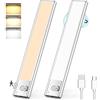 Lureshine Luce Armadio LED con Sensore di Movimento 76 LED Luci Sottopensile Cucina Magnetica Ricaricabile, 3 Temperature di Colori Dimmerabile Lampada Guardaroba per Cucina, Scale, Corridoio-2 Pezzi
