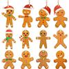 Kiiwah 12 decorazioni in legno per albero di Natale, a forma di omino di pan di zenzero, ciondoli in legno da appendere con corda per albero e decorazione da parete per feste