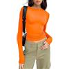 OYIGELZ Maglietta a Maniche Lunghe Donna Camicia Basic T-Shirt Crop Tops Y2K Slim Fit Tops Sweatshirt Casual Girocollo T-Shirt, arancione-A., XXL