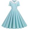 Wellwits Abito da donna con scollo a V con tasca scozzese anni '40 anni '50 Vintage Swing Dress, Fantasia rossa., 48-50
