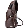 DONGKER Zaino Monospalla Pelle,Borsa a Tracolla Uomo Sling Bag Impermeabile con USB per Sportiva Viaggio Escursionismo