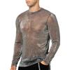 Casey Kevin Camicia Trasparente Uomo Manica Lunga Glitter Maglia a Rete Paillettes Abbigliamento Sexy Discoteca Mesh Shirt Fishnet Trasparenti Maglietta Vedere Attraverso Tops Clubwear Party Night