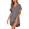 Ekouaer Camicia da Notte Donna Estiva Pigiama da Donna Scollo a V Sciolto Manica Corta Aperta Davanti, Grigio Scuro, M