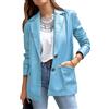 YAOTT Giacca Ecopelle Donna Blazer Basic con Risvolto Manica Lunga Cappotto Corta in Pelle PU Autunno Tasca Giacca Casual in Similpelle Tinta Unita Giacca a Vento Corta Vintage Giubbotto Azzurro XXL