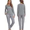 Les-Theresa Pigiama da Donna, Pigiama Lungo, da Donna, Comodo e alla Moda, con Motivo a Gatto, con Stampa a Maniche Lunghe, Pigiameria e Pantaloni Lunghi Femminili, Grigio., M