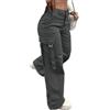 ORANDESIGNE Pantaloni Cargo Donna Y2K Pantaloni Larghi retrò Denim Pantaloni con Cinturino Tasca Multipla Streetwear Gamba Larga Vita Alta Pantaloni a Gamba Dritta D Nero M