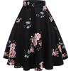 Odizli Gonna da Donna al Ginocchio, Elegante Rockabilly Vintage Anni '50, Motivo Floreale Retrò, Rosa a Pois, S