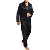 Disimlarl Pigiama da uomo in raso di seta Set pigiama Set da notte, Nero , XL