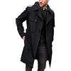 Minetom Trench da Uomo Leggero Giacca Primavera Autunno Giacca A Vento Capispalla Doppiopetto Business Vintage Classico Lungo Slim Fit Cappotto A Nero S