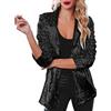 Generic Donne Paillettes Blazer Paillettes Giacca Manica Lunga Glitter Partito Lucido Risvolto Cappotto Rave Capispalla Cappotti da donna alti, Nero , S