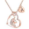TINGN Regali Unicorno per Ragazze, Iniziali Placcate Oro Rosa 14K Ciondolo a Cuore CZ Collana Unicorno con Lettere per Ragazze Bambini Collana Unicorno Regali Anniversario per Donne Gioielli Ragazze