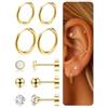 Dochais 5 Paia Orecchini in Titanio Donna, Orecchino Trago Donna Titanio, Gold Hoop Earrings, Ipoallergenico, Zirkonia Cubica Palla Opale Orecchini per Donna Ragazze 10mm 12mm 20G