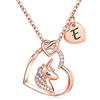 TINGN Collana Unicorno con Iniziali Placcate Oro Rosa 14K - Ciondolo a Cuore CZ con Lettere per Ragazze, Bambini - Regali Anniversario, Gioielli per Donne
