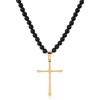 COAI Collana Croce da Uomo con Perle di Onice Opaca e Ciondolo Croce Dorata, Collana di Perline Nere da Uomo