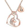 TINGN Regali per Ragazze Collana Unicorno, Ciondolo Cuore CZ Placcato Oro Rosa 14K Collane Unicorno per Ragazze Catena Unicorno Lettera G Regalo di Compleanno Unicorno per Gioielli per Ragazze