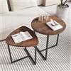 HOJINLINERO Set di 2 tavolini rotondi, tavolino da caffè, base in metallo e forma a cuore, un tavolo in legno, design industriale, tavolo da soggiorno, moderno, nero e marrone