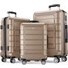 SHOWKOO Set di Valigie Rigide 3 Pezzi Espandibile ABS+PC Leggero Ultra Durevole Valigia Trolley da Viaggio con Chiusura TSA e 4 Ruote Doppie (M-L-XL, Champagne)