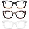 MMOWW Confezione da 3 Occhiali da Lettura Rettangolari - Oversized Square Frame Anti Luce Blu Occhiali donna uomo (Trasparente+tartaruga/nera+tartaruga, 2.25)