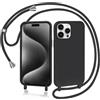 AOMYKE Cover per iPhone 15 Pro Max con Cordino, Custodia con Laccio Collana Tracolla Collo Liquido Silicone Antiurto TPU Antiurto AntiGraffio Case - Nero