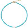COAI Collana da Donna con Perline Heishi di Turchese Sintetico e Perla Coltivata di Acqua Dolce Naturale, Collana Turchese Donna