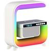 DISCORAMA LAMPADA DA COMODINO BLUETOOTH SPEAKER CON RICARICA WIRELESS, LAMPADA ALTOPARLANTE SVEGLIA OROLOGIO CON LUCI LED, LAMPADA RICARICA SMARTPHONE CASSA 5W