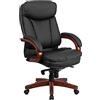Flash Furniture Sedia direzionale girevole in pelle, schienale alto, con meccanismo di inclinazione sincronizzato, base e braccioli in legno di mogano, metallo, nero, 85,09 x 67,31 x 41,27 cm