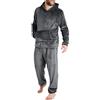 Duohropke Pigiama da uomo, invernale, in due pezzi, da uomo, in pile, caldo, pigiama, pantaloni e top a maniche lunghe, grigio scuro, XXXL