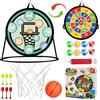 Goujfol Canestro Basket Bambini con Freccette Giocattoli, 2 in 1 Bersaglio Freccette e Mini Basket Bambino Giochi, Doppia Faccia Appendere Sportivo Giocattolo, Interni ed Esterno Gioco Regalo (Verde)