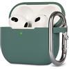 KOKOKA Custodia in Silicone Compatibile con AirPods 3, Case Cover Protettiva in Premium Silicone per Airpods 3rd Generation(2021) con Moschettone, LED Frontale Visibile, Deep Green