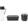 Brabantia - Make & Take Set Colazione & Pranzo - Set di 3: Bottiglia 0.5L, Ciotola per la Colazione 0.5L & Lunch Box M - Ermetico - Adatto per Lavastoviglie - Dark Grey